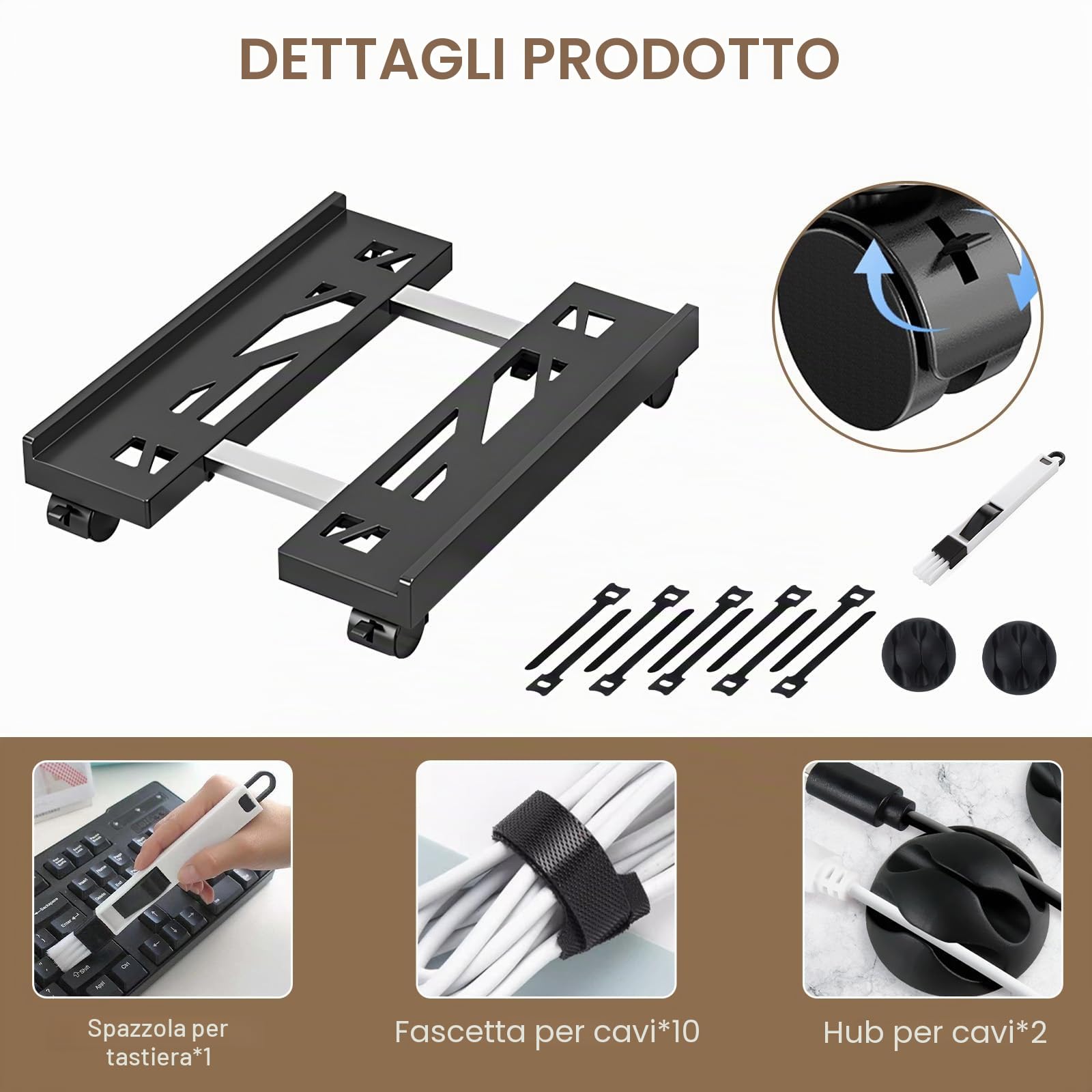 Supporto PC Fisso, Torre Supporto PC con 4 Ruote Bloccabili, Carrello Regolabile(20-30cm) Universale Computer Desktop Tower, sotto Scrivania, Anti-Polvere, Gaming/Ufficio/Casa, Fino a 30kg