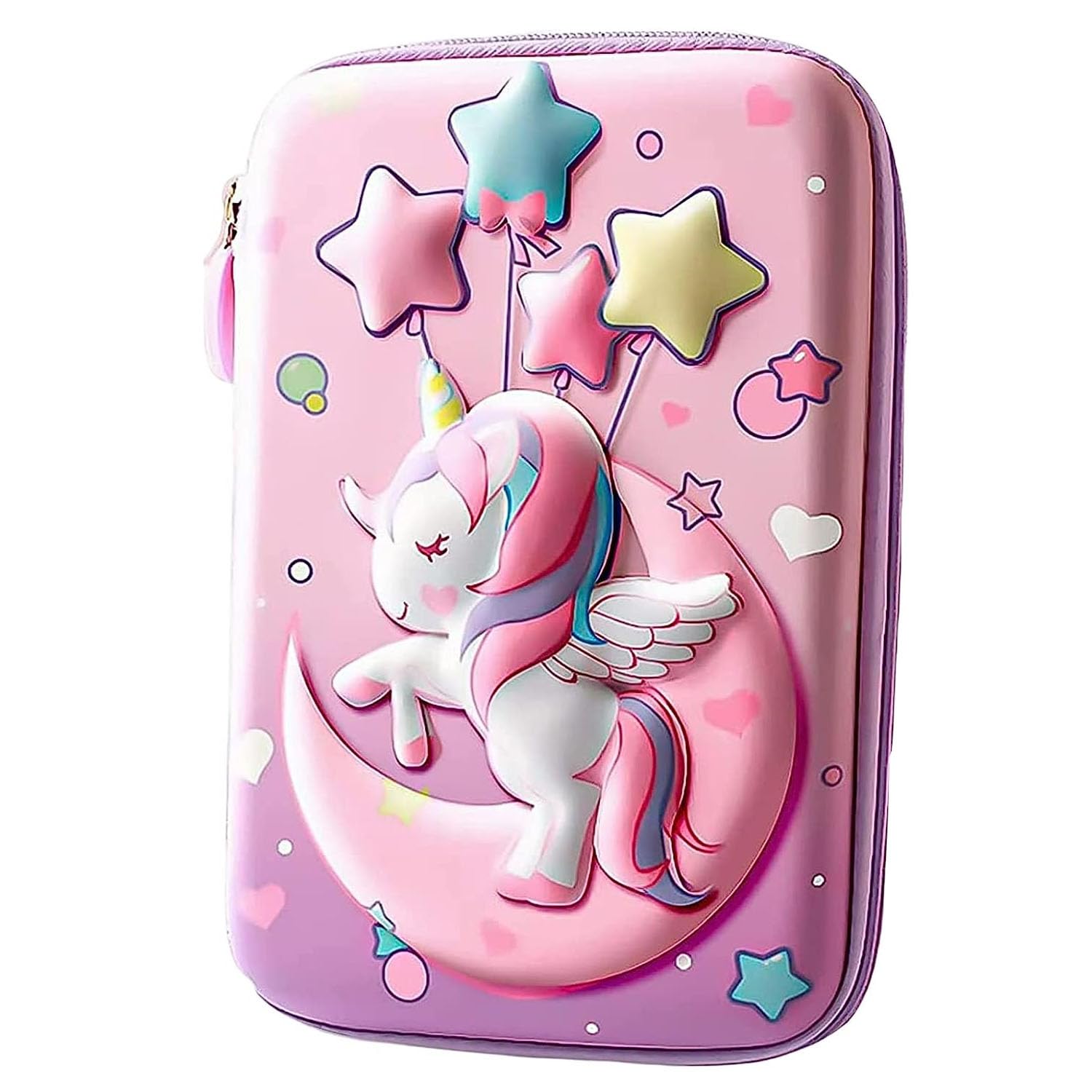 HLLYLL Unicorn Pencil Case for Girls, Cute Double -Layer Large Capacity Pen Box for Girls, 3D EVA Stationery Bag Pink Pencil Pouch Organizer, Anti-Shock School Supplies for Kids Students