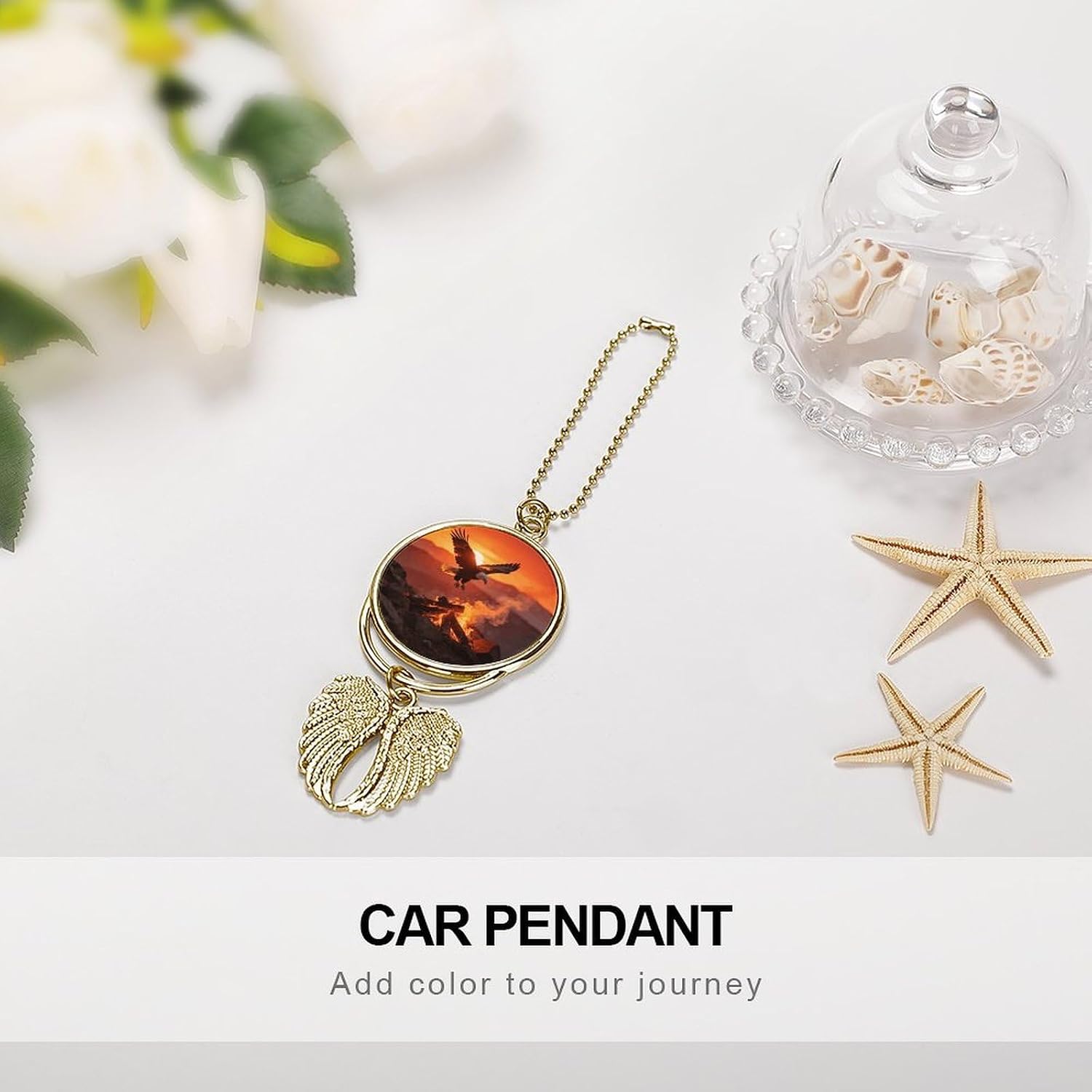 Sunset with Eagle and Bonfire Guardian Angel Car Charm for Rear View Mirror image 4