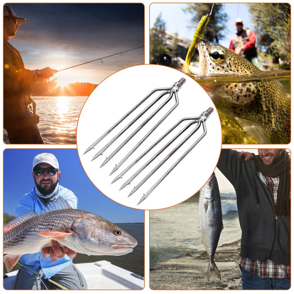 Gavigain 4 Prongs Harpoon Hook Barb,Outdoor Fishing Tackle for Outdoor Fishing Tackle Catching Fish in River Lake Capable Stainless Steel Fishing Spear for Outdoor Tackle