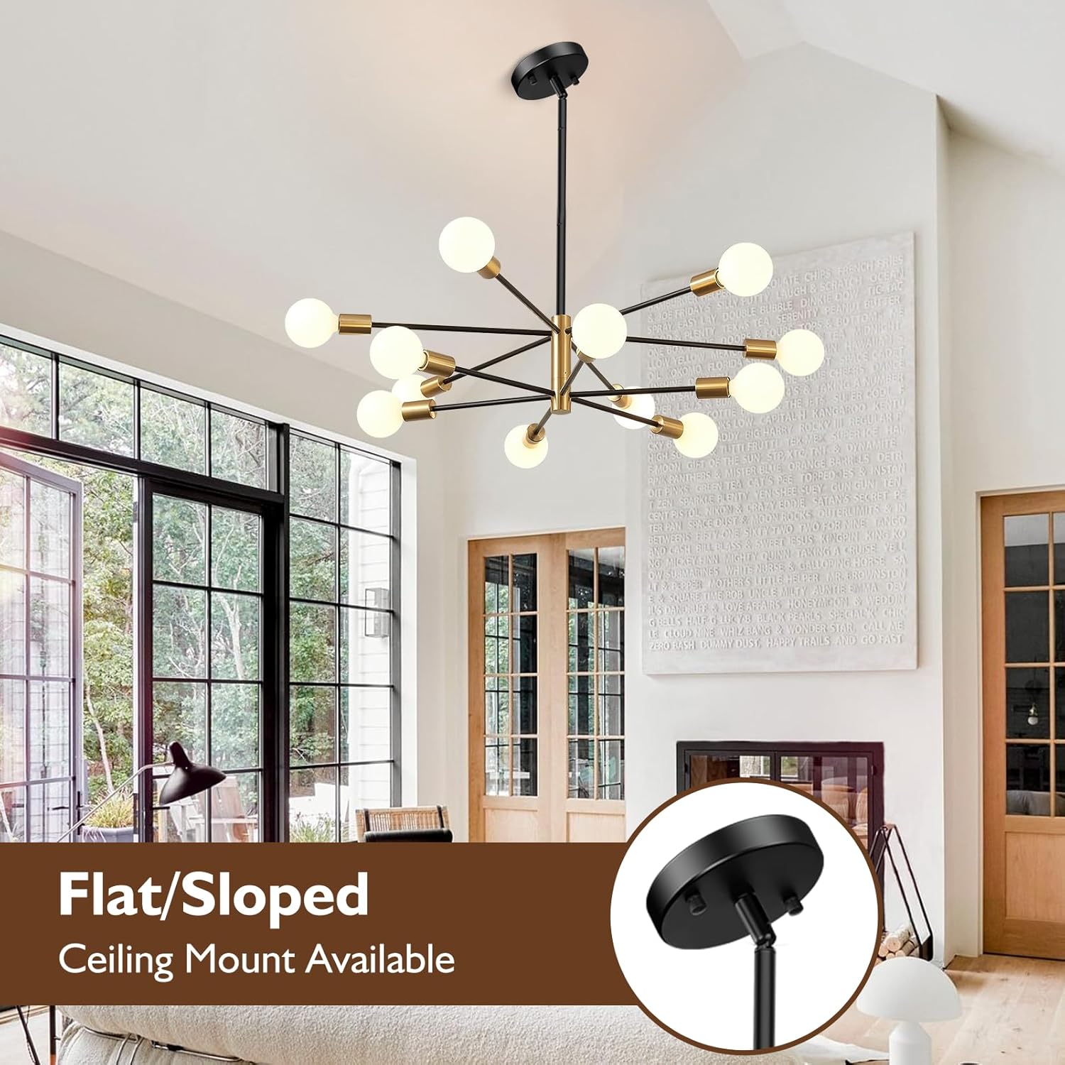 12-Light Black and Gold Sputnik Metal Chandelier