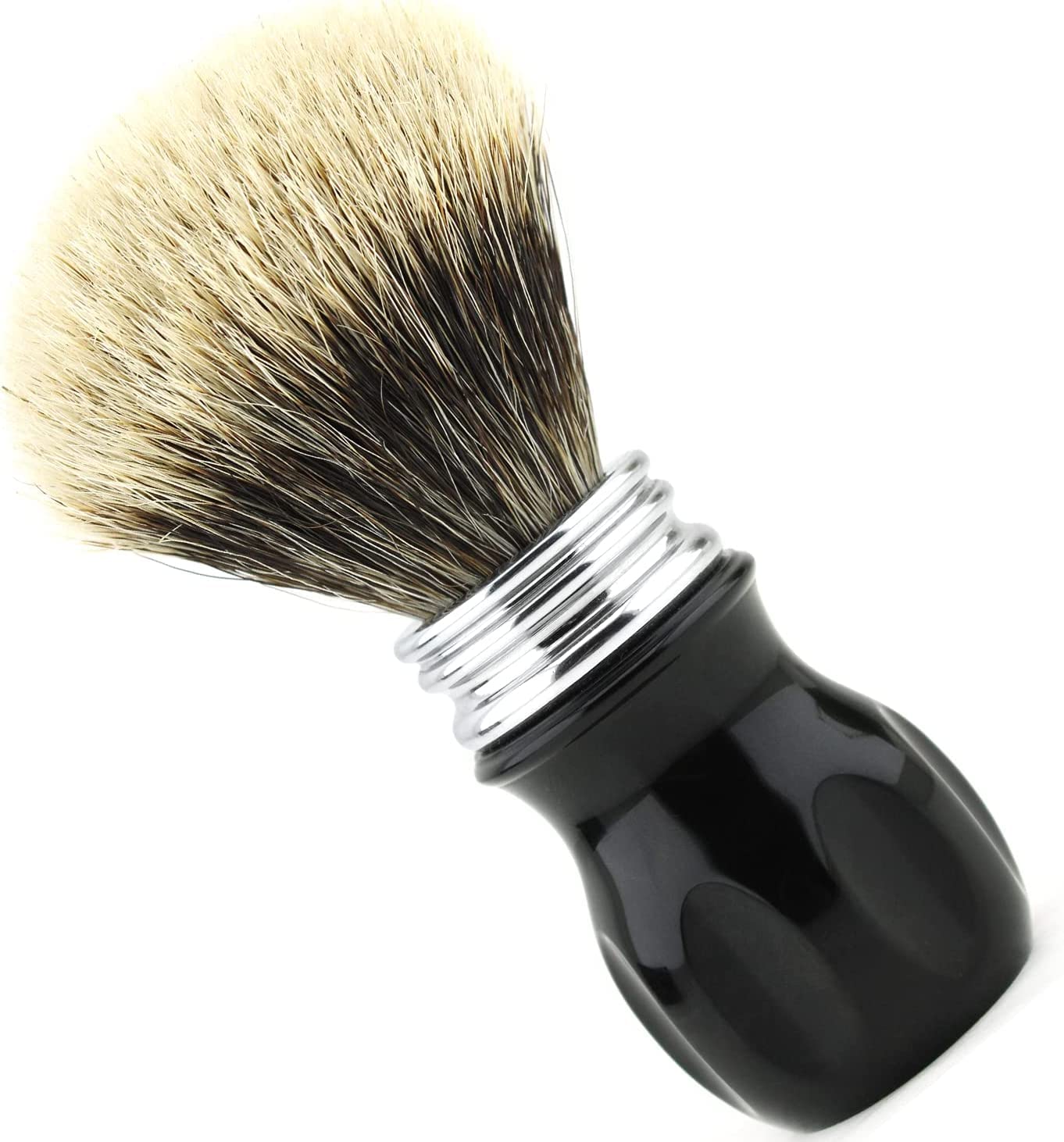Pędzel do golenia borsuka z super srebrną końcówką i czarnym uchwytem do golenia na mokro. Wykonany z żywicy syntetycznej Jag Shaving