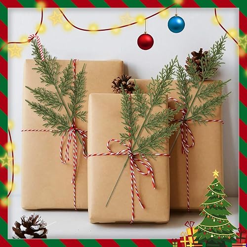 Miniatura 5 de 24 agujas de pino artificiales, ramas de 12.4 pulgadas, tallos de vegetación de Navidad, plantas verdes, ramitas de pino falsas, hojas de pino