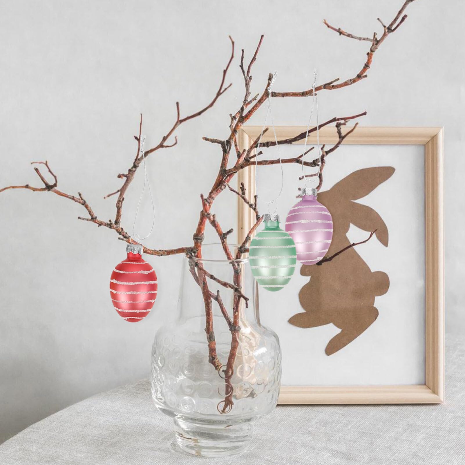 Luxshiny Glas Ostereier Eiförmige Baumhänger Leichte und Langlebige 12 Stück zum Aufhängen für Festliche Osterdeko in Einkaufszentren und Hotels
