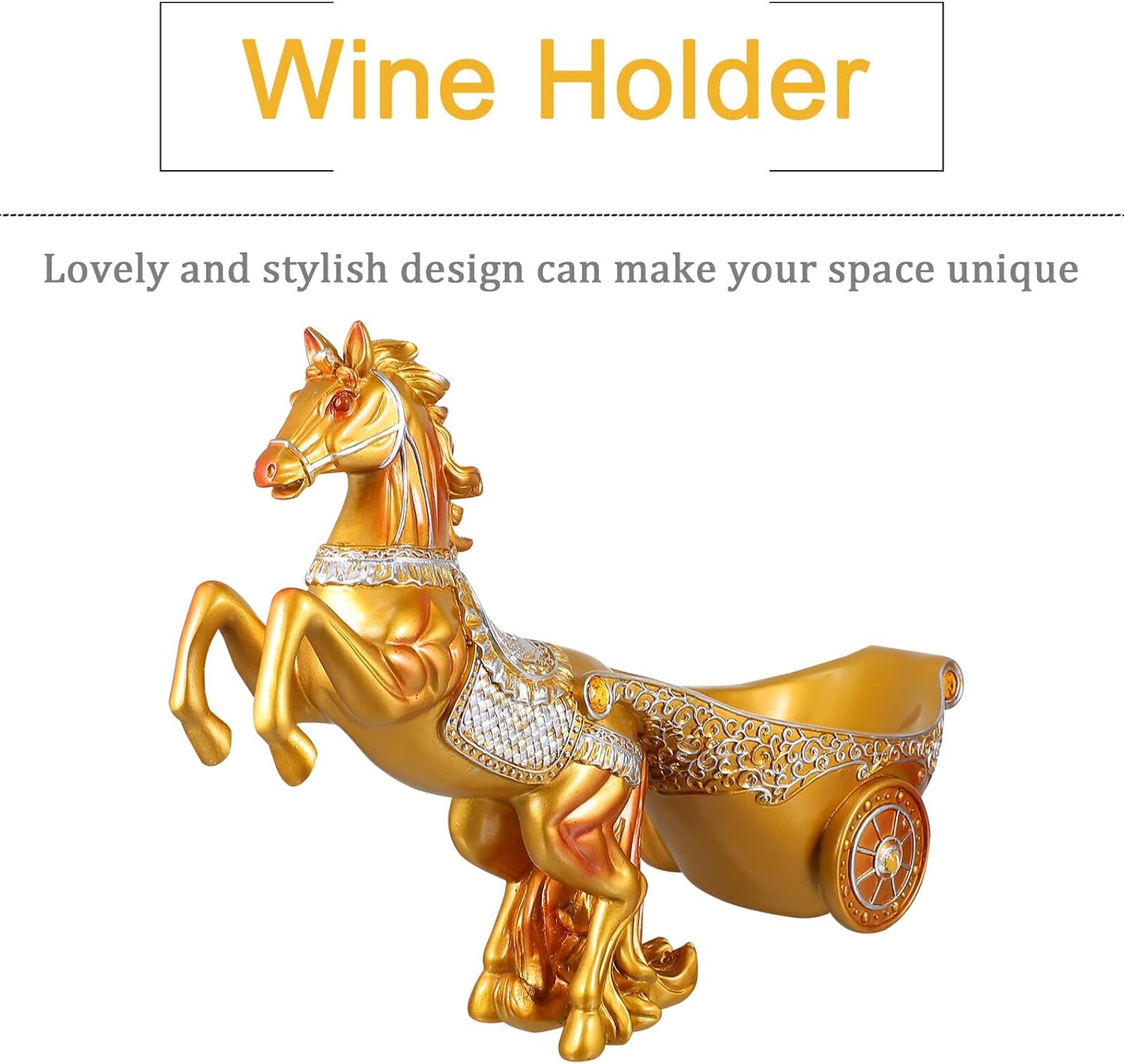 OSALADI European Style Horse-Drawn Carriage Red Wine Rack Desktop Display Stand Gold Finish Sturdy Wine Storage Organizer for Tabletop Cabinet Shelf