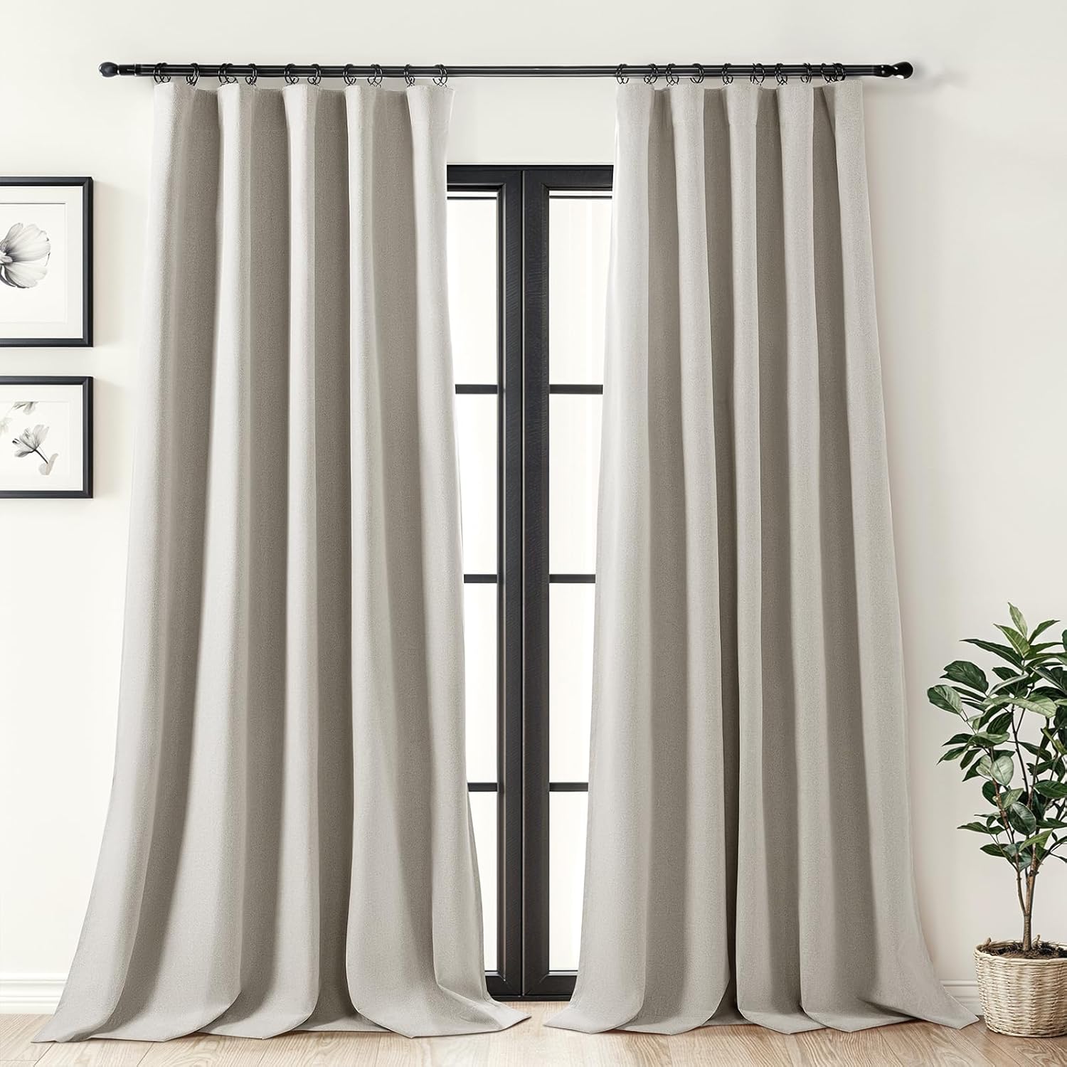 Natural Linen Texture Blackout Curtains, 84 inch Length Bedroom Black Out Curtains Rod Pocket Curtains for Living Room, 2 Panels