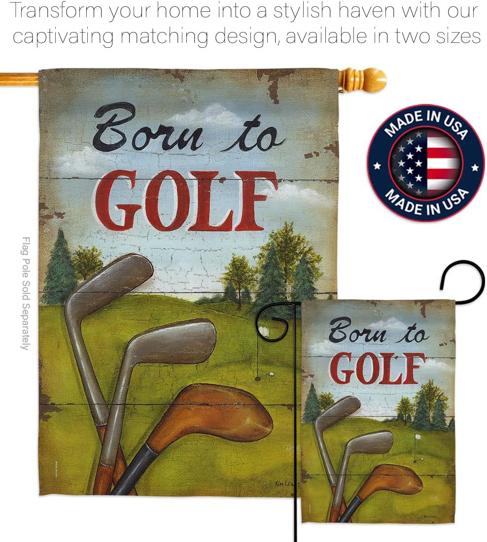 Breeze Decor Born to Golf Flag House Golfing Club Wall Decorations Door Banner Golfer Wall Hanging Tapestry Yard Sign Patio Poster Garden Ornaments Outdoor Sports Gifts Made in USA