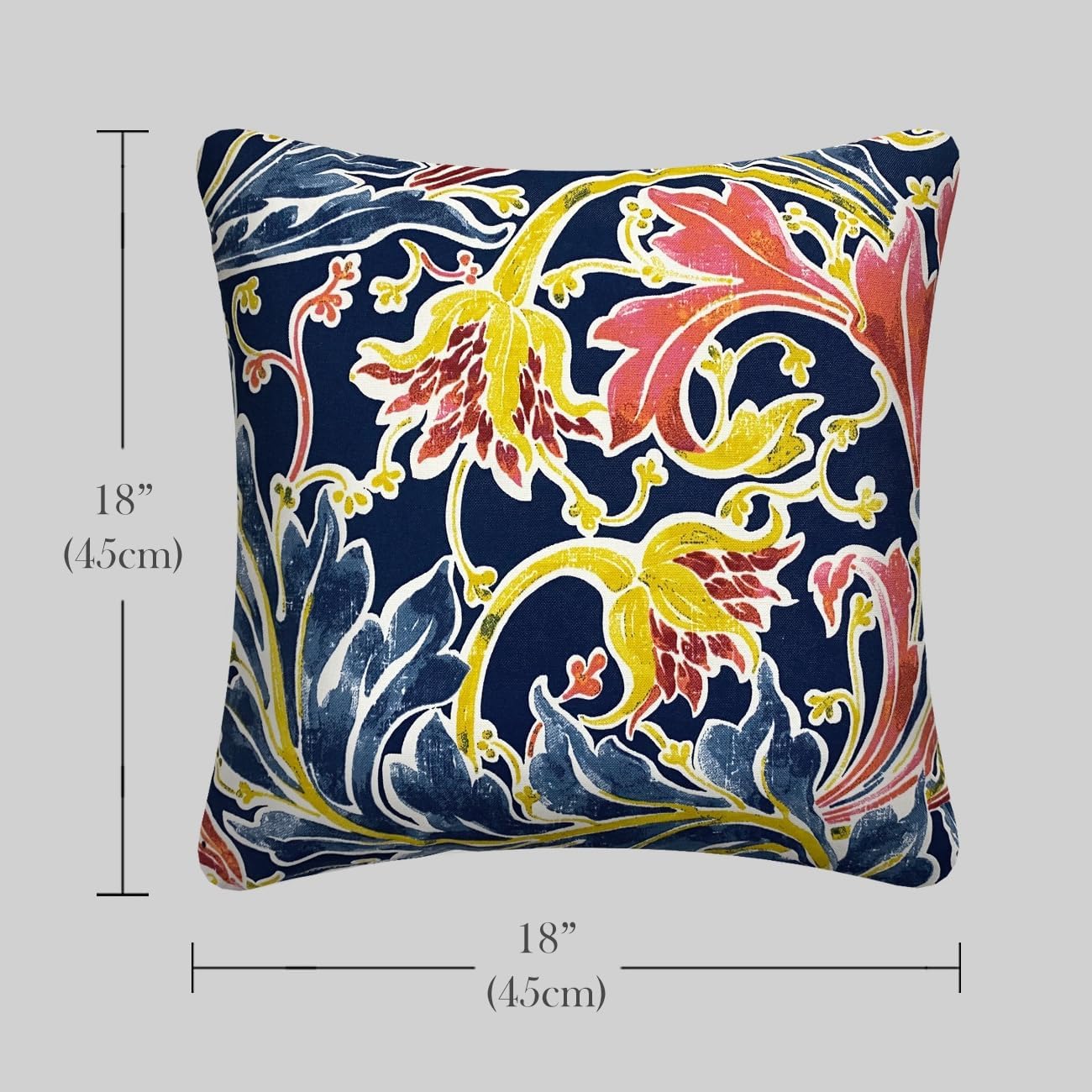 Pack of 2 Outdoor Waterproof Decorative Throw Pillows with Inserts for Patio Furniture, 18x18 Inch Square Fade Resistant Patio Garden Cushions for Couch Bed Sofa, Jacobean Navy