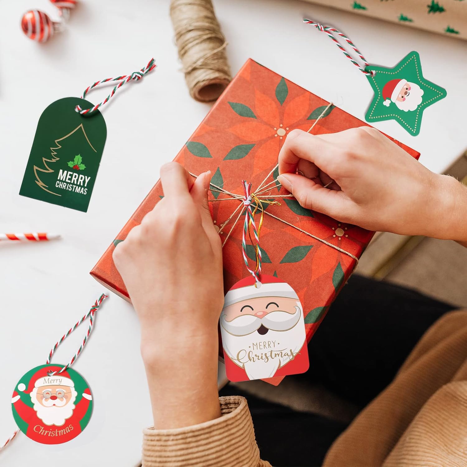 Christmas Gift Tags, 72PCS Christmas Tags with String, Gold Foil Xmas Gift Tags Hanging Label for DIY Christmas Gift Wrap and Label Package - Image 5