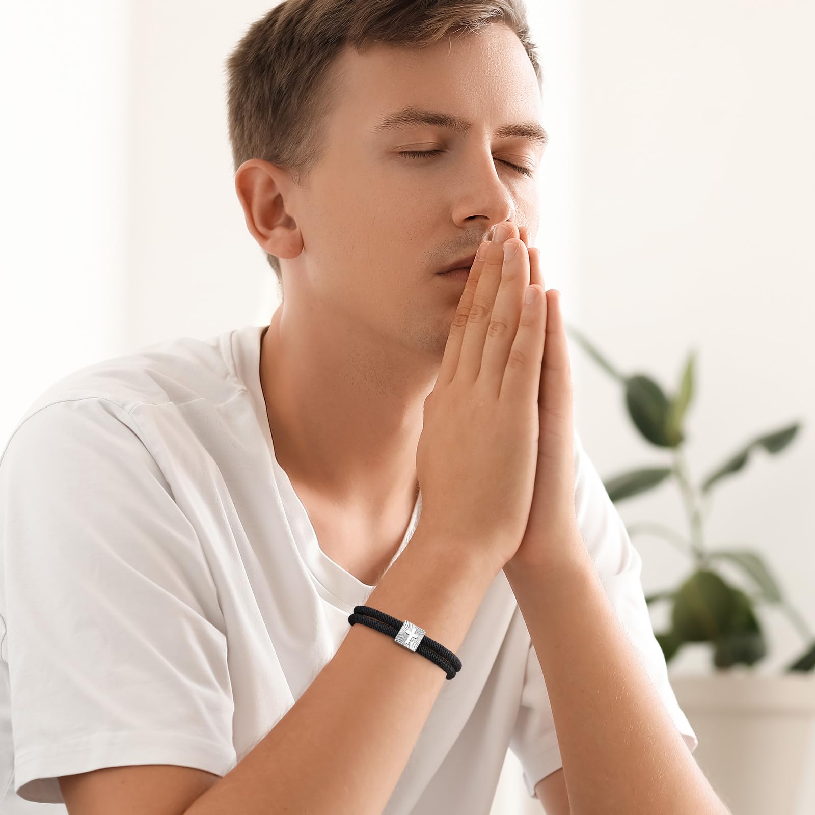 FLHEART Cruz pulsera confirmación regalos para niños – Pulsera de cuerda náutica negra con cruz, pulseras de Jesucristo, joyas, confirmación de Pascua, regalo para niños, hombres, hijo, regalos