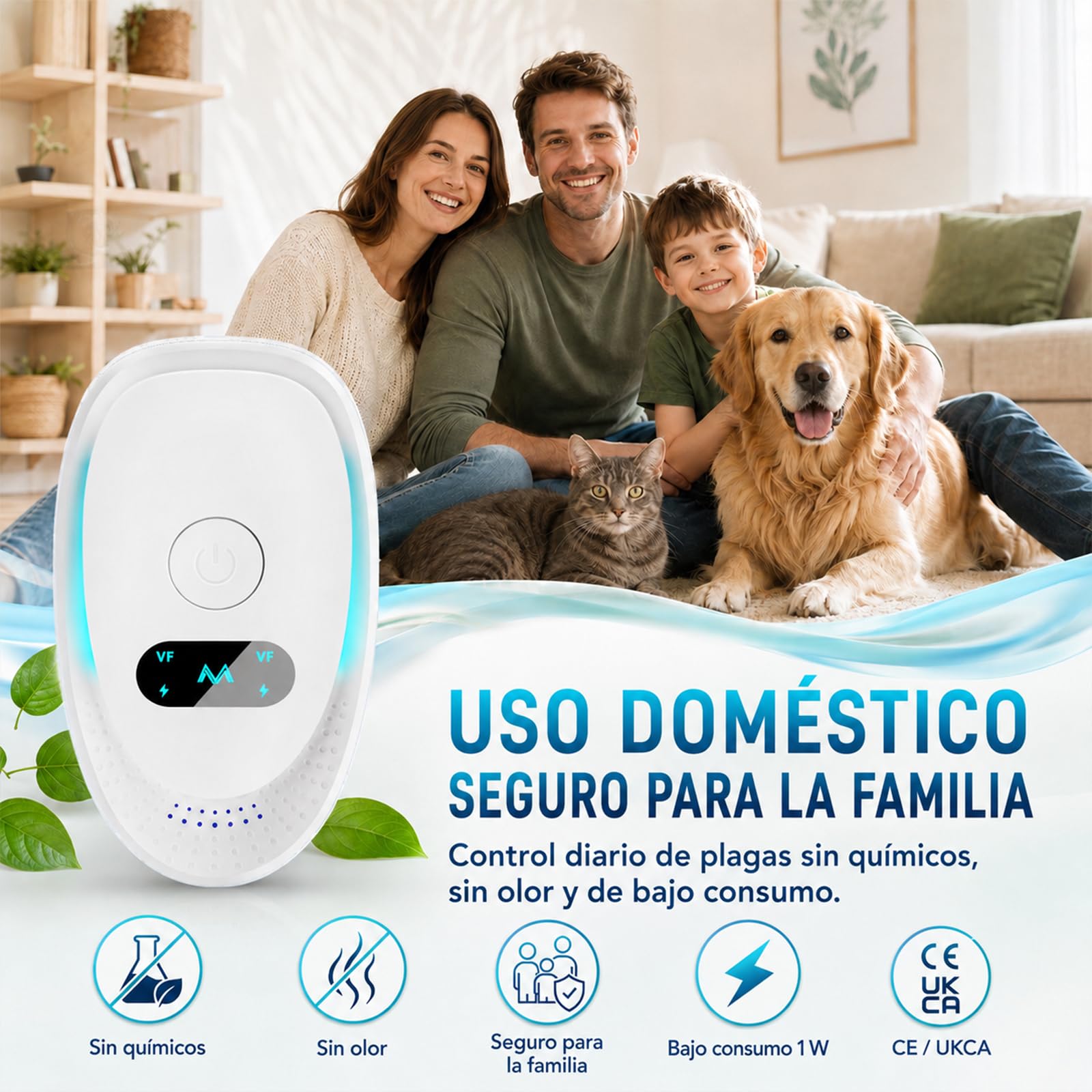 Ultrasónico Repelente de Insectos y Roedores, Dispositivo Eléctrico Antiparasitario para Hogar, Elimina Mosquitos, Cucarachas, Hormigas, Arañas, Moscas y Ratones, Uso Interior (6 Unidades)