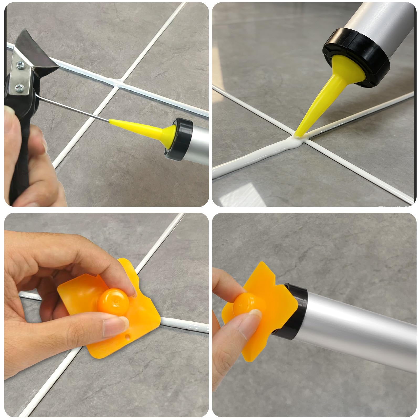 5-in-1 Strumento Per Calafataggio, BBLTIFF Rimuovi Silicone Spatola per Silicone Togli e Spatola Raschietto per Stucco Strumento Con 6 Cuscinetti Sostituibili Sigillante, per Cucine, Bagni e Finestre