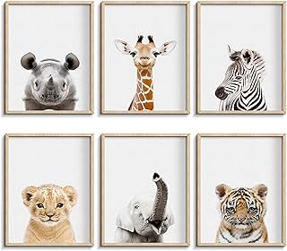 Nursery Safari Wall Art Decor, Jungle Animal of Rhino, Giraffe, Zebra, Cute Safari Decor for Baby Bedroom (8"x10", UNFRAMED) (H, 11x14 inch)