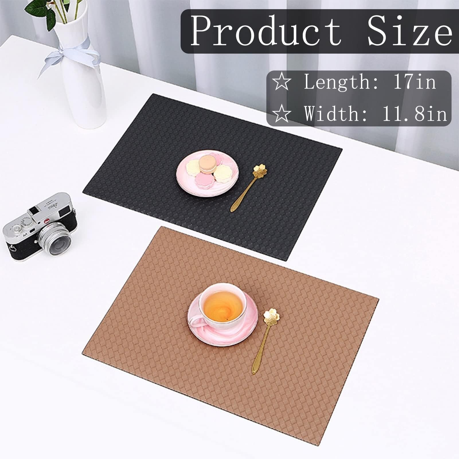 Lot de 4 sets de table rectangulaires tissés double face en cuir synthétique, résistants à la chaleur, lavables et antidérapants pour salle à manger, cuisine, décoration de fête de mariage (bleu