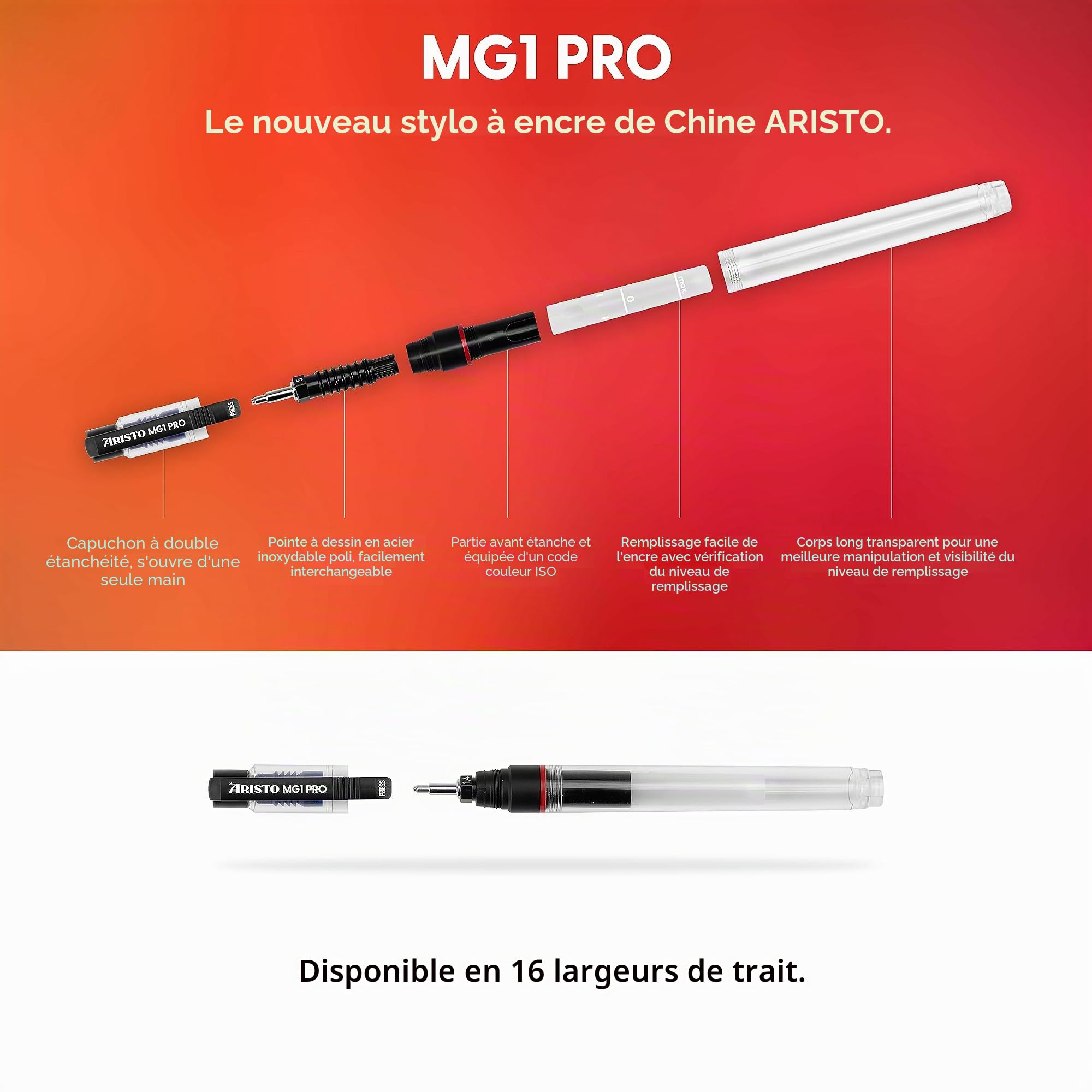 Aristo Stylo à Encre de Chine "Mg1" Largeur de Tracé: 0,10 Mm Marron Clair Pointe Chromée Rechar