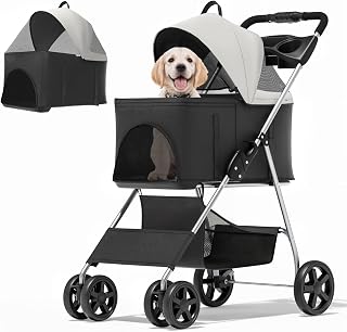 MoNiBloom 3-in-1 Foldable Pet Stroller for Small Medium Dogs up to 33 lbs - Detachable Carrier, Car Seat, Jogger Black