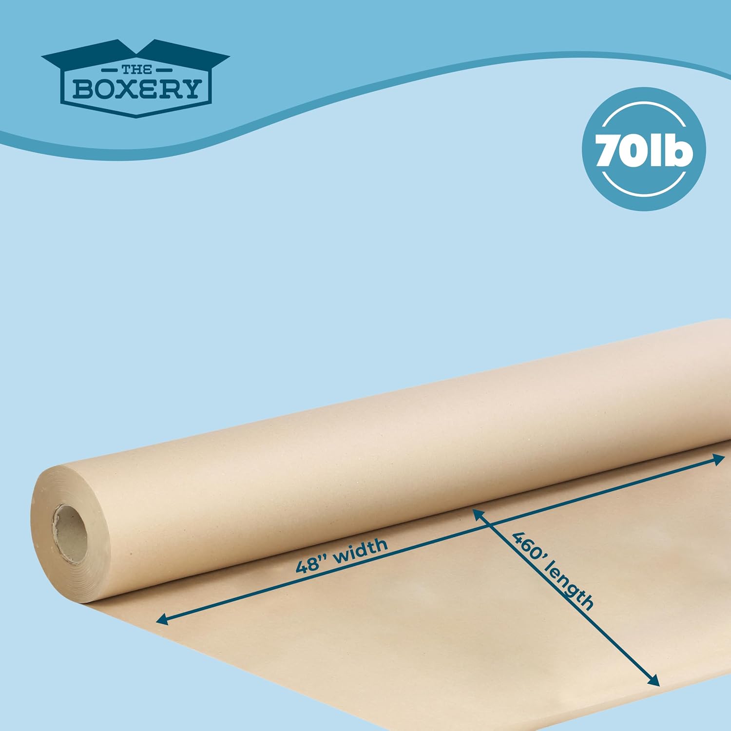 The Boxery 48 inch x 460 feet Brown Kraft Paper Roll, 70 lb Thickness Packing Paper for Shipping, Moving, Void Fill, Gift Wrapping, Arts & Crafts & Bulletin Boards, Made in the USA