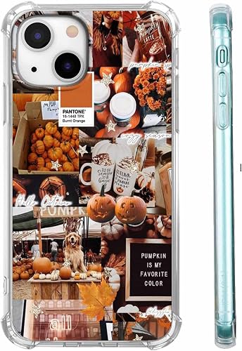 Case for iPhone 15 with Autumn Design,Aesthetic Fall Pumpkin Halloween Collage,U