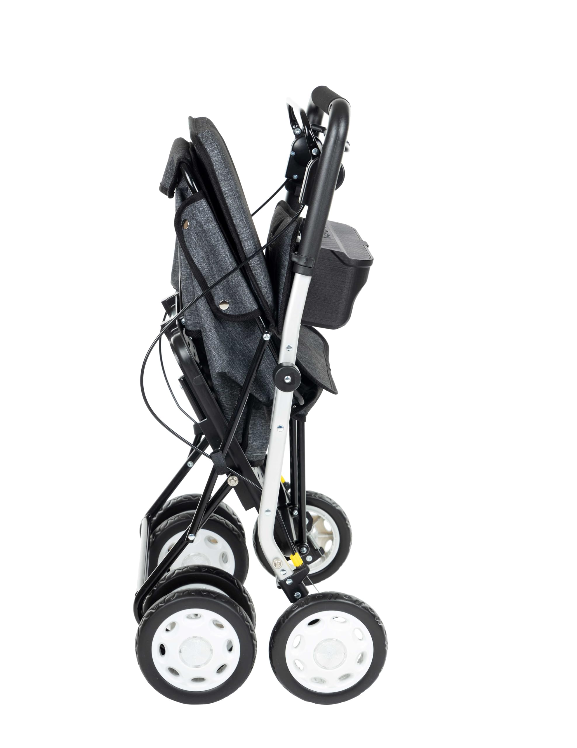 Carlett Deambulatore e Carrello con Sedile Integrato, Prodotto Medico Certificato UE, Manico Regolabile, Freno di Parcheggio e Ruote Regolabili a 3 Posizioni, Robusto, Comfort Assist, Grigio Scuro