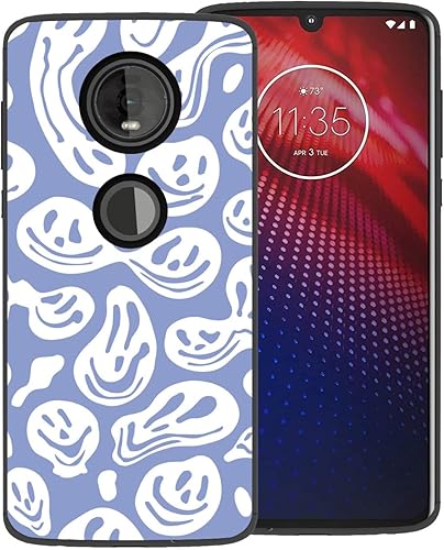 zaztify Funda de teléfono para Motorola Moto Z4, diseño de cara sonriente, color azul y blanco con diseño de cara sonriente, a prueba de golpes,