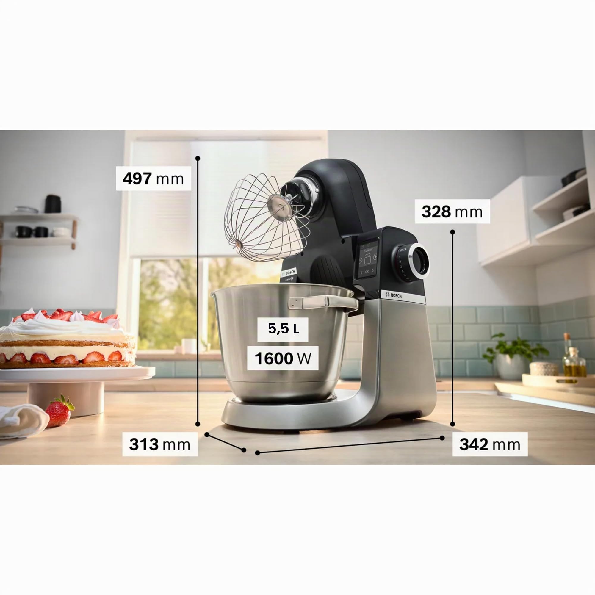 Bosch - Robot de Cocina, Serie 6, 1600 W, Báscula incorporada, Acero Inoxidable, MUMS6ZS17