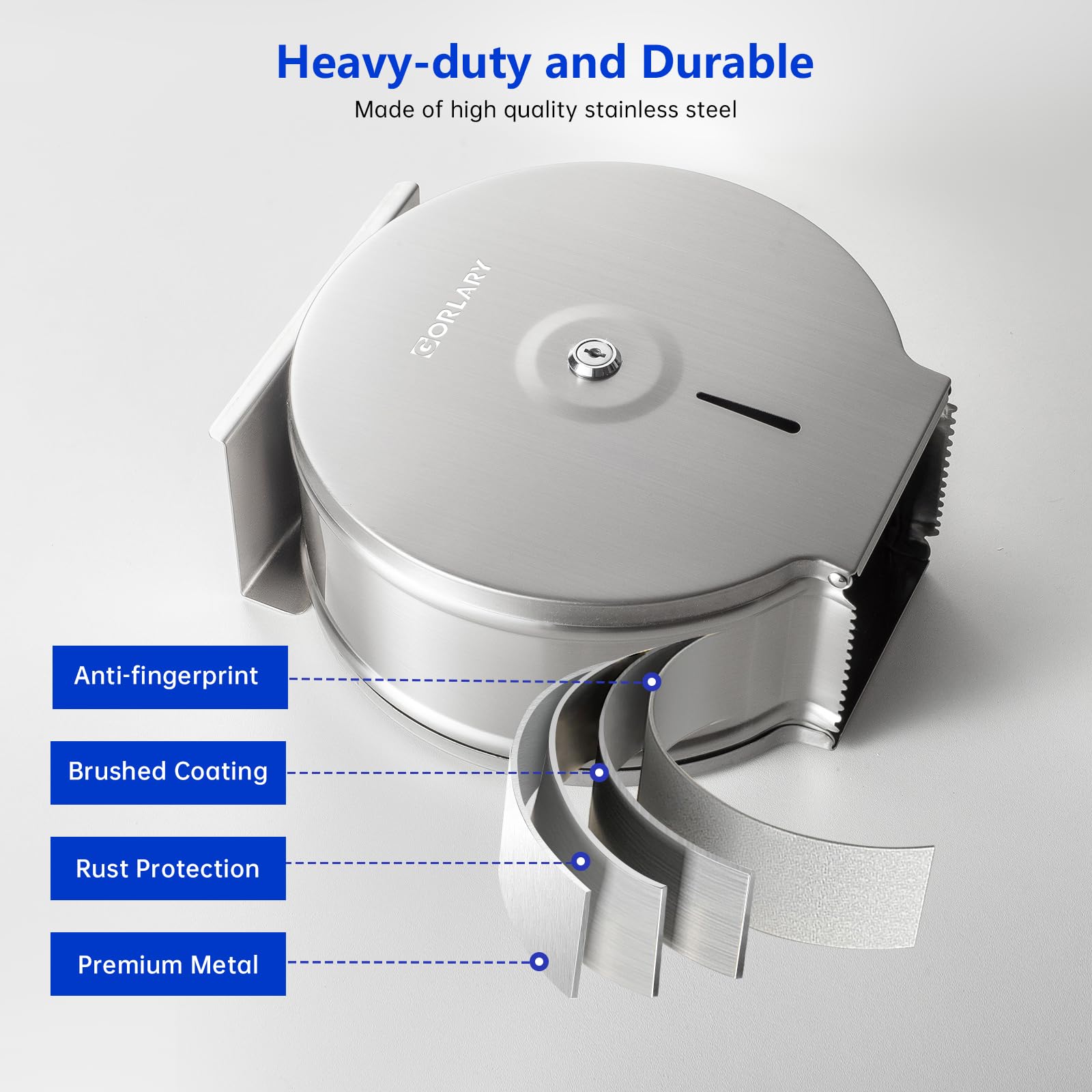 Gorlary Dispensador de Papel Higiénico Gigante Comercial con Estante, Soporte de Acero Inoxidable para Montaje en Pared Plateado