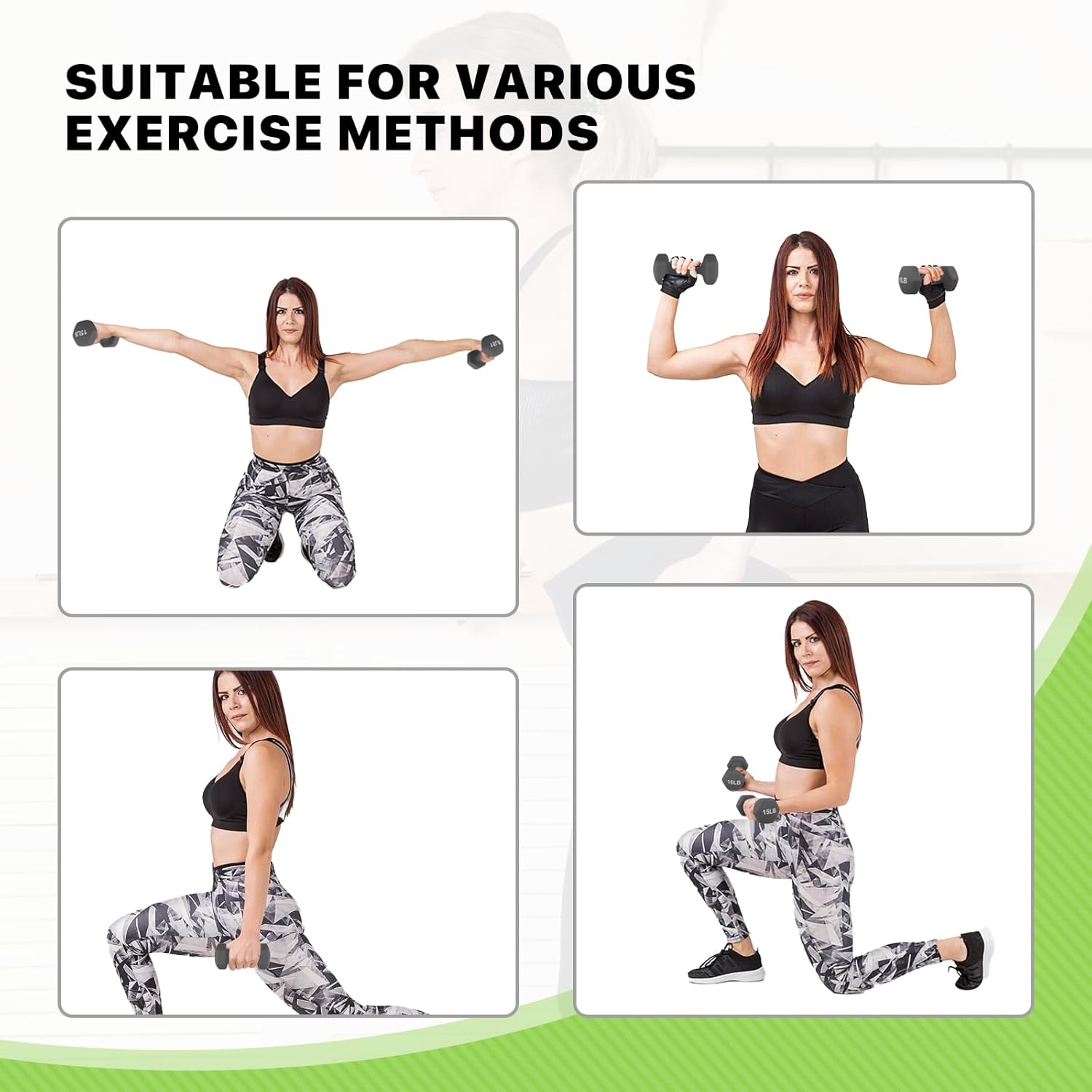 Neoprene Coated Dumbbell Hand Weights Set – 8LB, 10LB, 12LB, 15LB Pairs for Strength Training, Home Workouts and Full-Body Fitness, Hex Shape and Non-Slip Grip