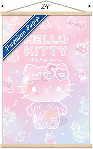Miniatura 3 de Trends International Hello Kitty - Póster de pared para el 50 aniversario, 22.37 x 34.00 pulgadas, paquete de impresión prémium y colgador de madera