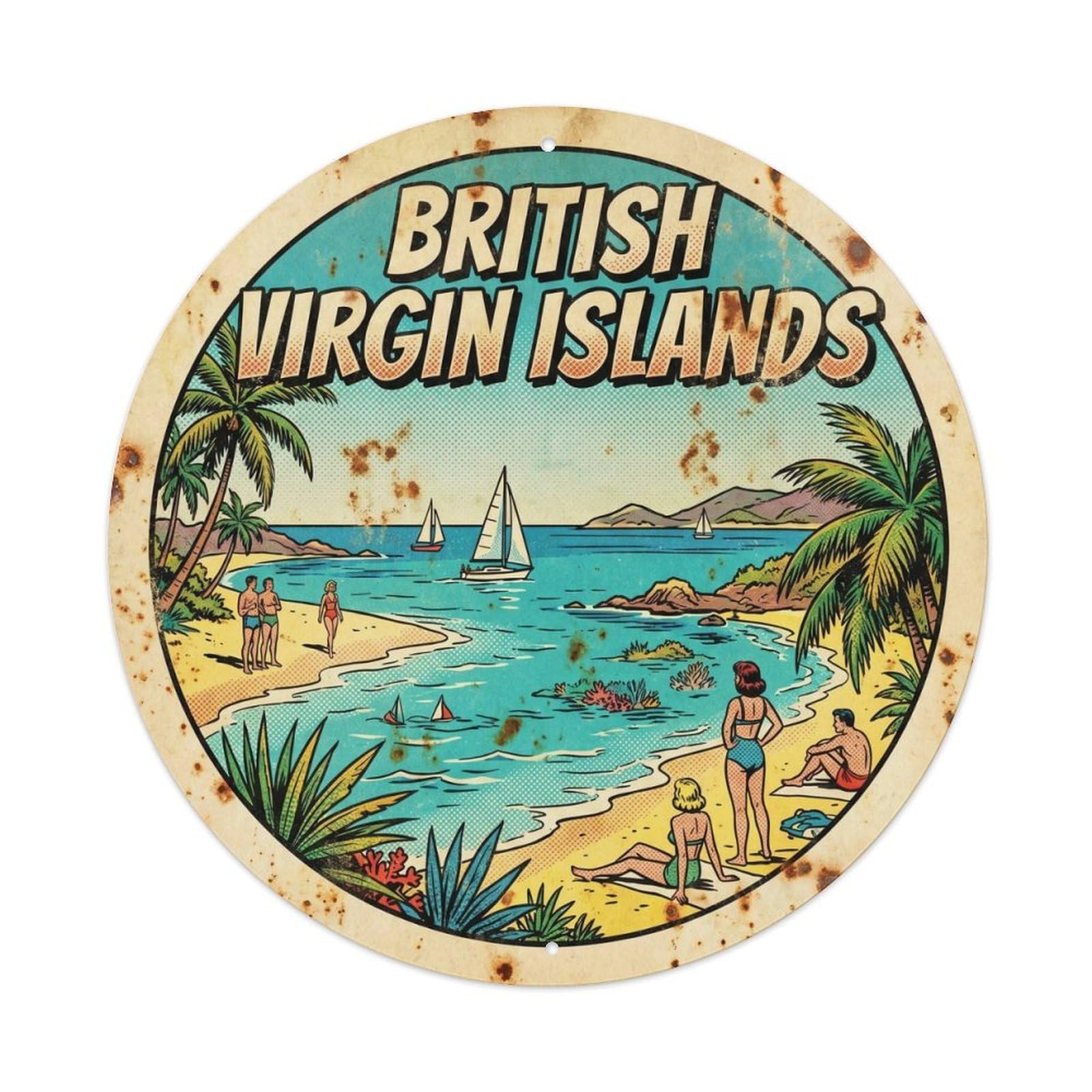 British Virgin Islands Road Town Beach Destination Metal Tin Sign