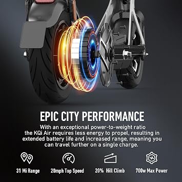 NIU KQi Air Electric Scooter for Adults, Carbon Fiber Ultra Light, Turn Signals, 31 Miles Long Range, 20MPH, Foldable, 9.5in Tubeless Fat Tires, UL-2271 Certified, Portable Commuter Scooter