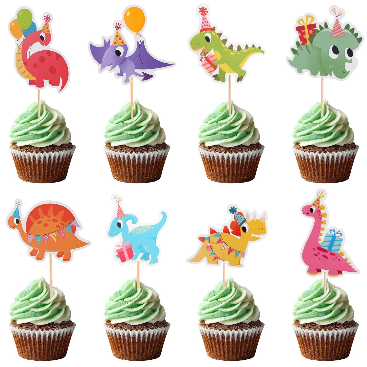 32pcs Dinosaur Cupcake Toppers, Cute Dinosaur Cupcake Picks with Multiple Style Dino Cake Decorations for Kids Birthday Baby Shower Party Supplies