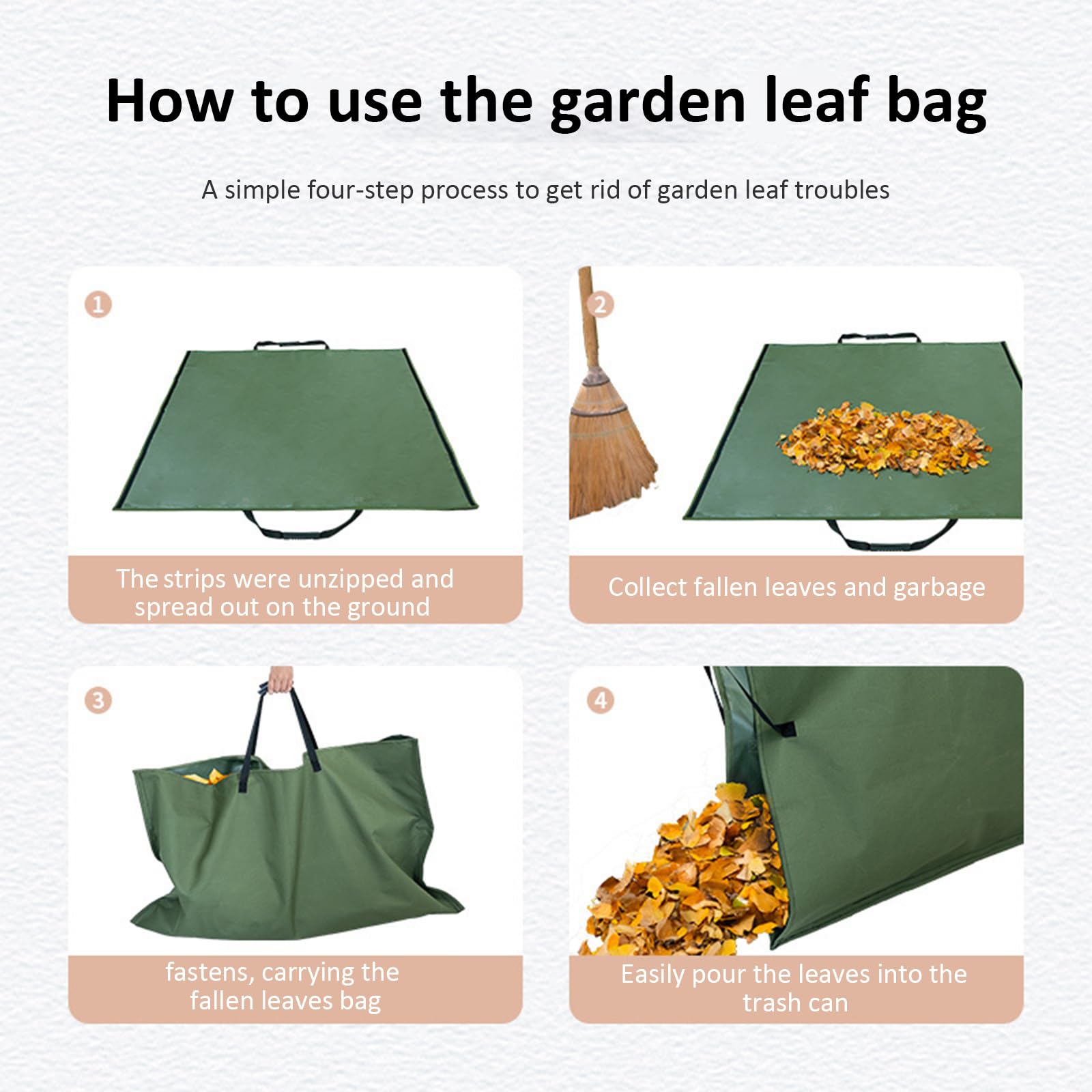 Innovativo cestino per rifiuti da giardino con semplice funzione pieghevole per una pulizia senza sforzo. Robusto sacco per rifiuti da giardino con impugnatura comoda che riduce