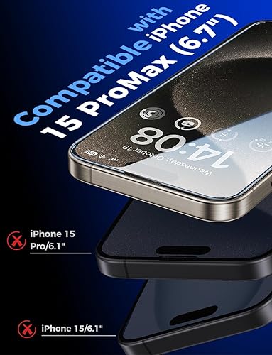 Miniatura 2 de MAGIC JOHN Paquete de 2 protectores de pantalla de vidrio templado para iPhone 15 Pro Max de 6.7 pulgadas, instalación automática de eliminación de