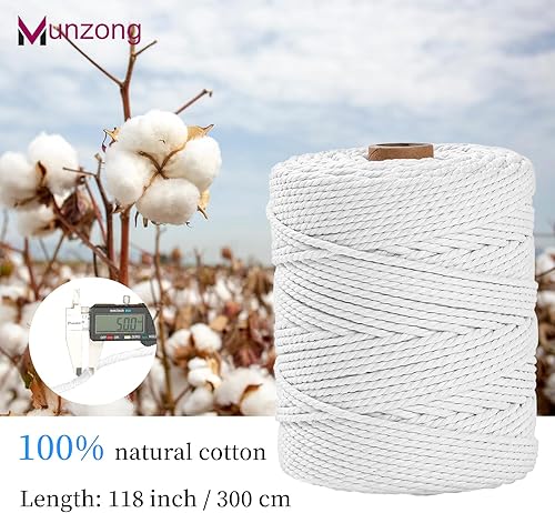 Miniatura 21 de Munzong - Cuerda de algodón de macramé de 0.197 in x 109 yardas, 4 hebras, cuerda de algodón torcida natural hecha a mano color verde oscuro de 4