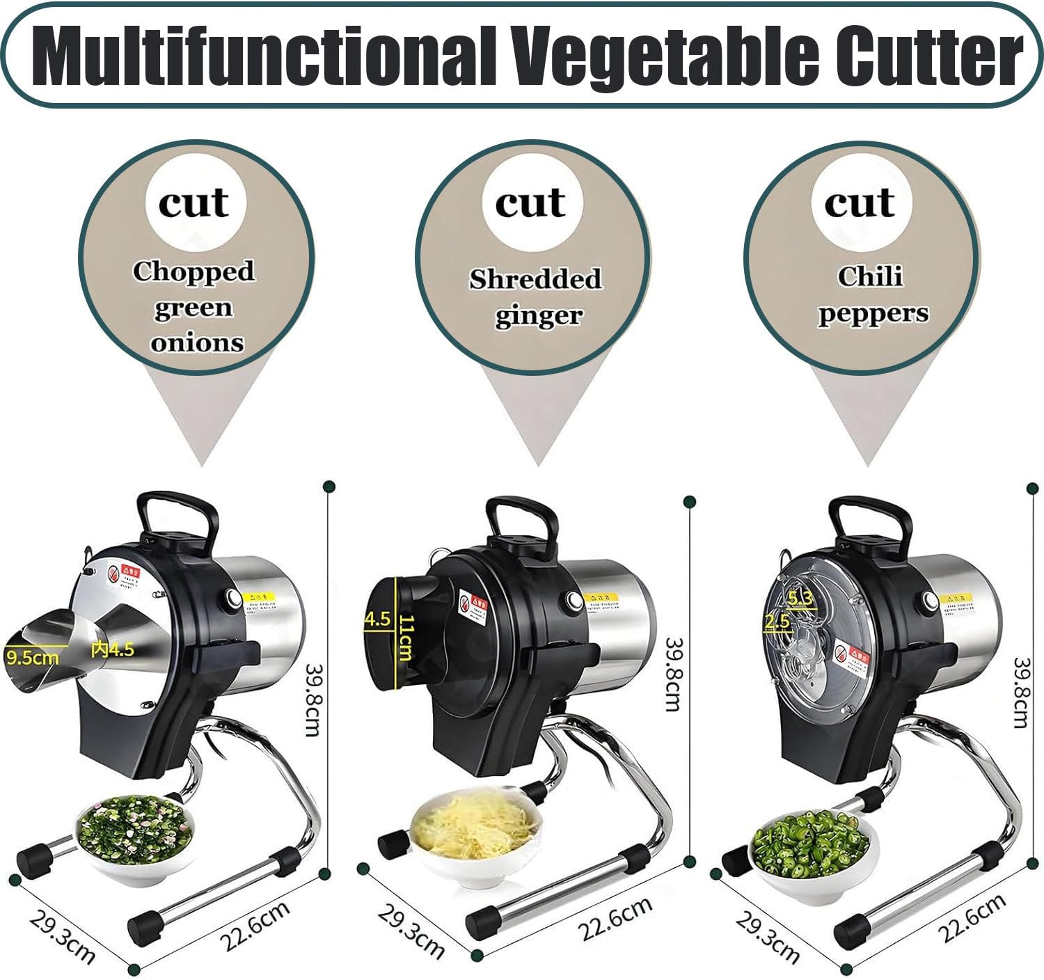 Cortador de verduras – Grosor ajustable de 1 a 5 mm, cortador eléctrico multifuncional para cortar y triturar versátiles
