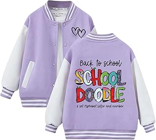Chaqueta de punto para niños con estampado de letras y estampado floral para otoño e invierno, chaqueta de béisbol cálida para niños, camiseta de manga larga