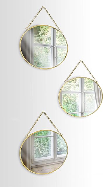 Set of Three Round Mirrors with Gold Finish