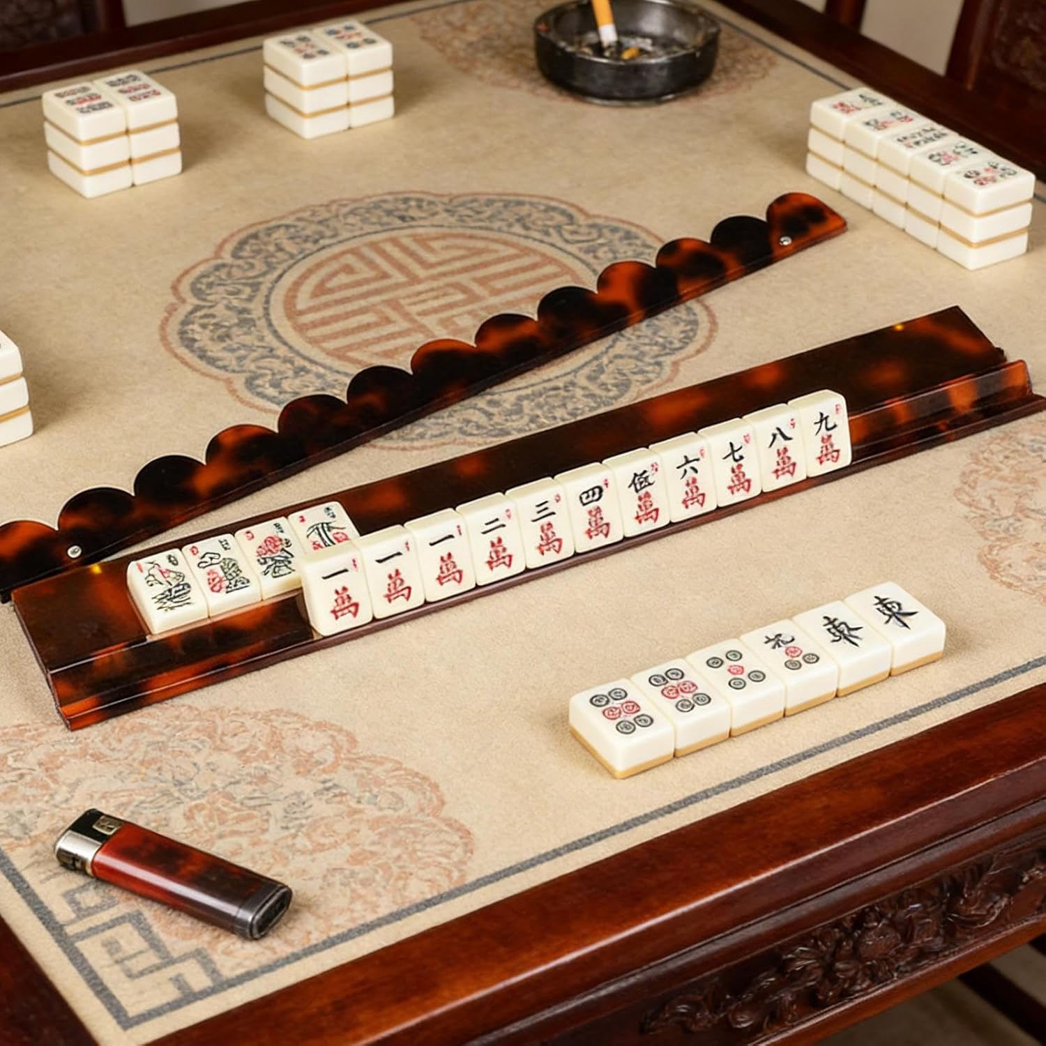 20 Inch Mahjong Racks with Pushers | Tortoise Shells Mahjong Racks | 17/20 Inch Extended Length Mah Jong Rack for Extra Large Tiles | Glossy Finish Acrylic Mah Jong Rack & Pusher