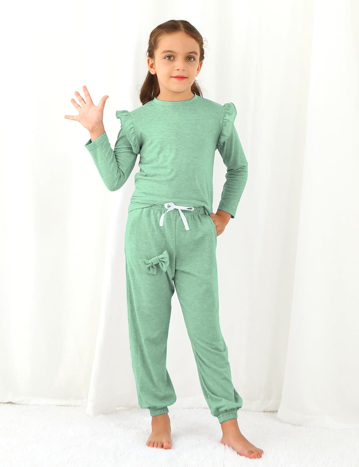 Jimonda Kids Girls Long Sleeve Tops and Pants with Pockets Clothing Set 2 Piece Outfits Tracksuit Outdoor Sweatsuit Sets - Image 4