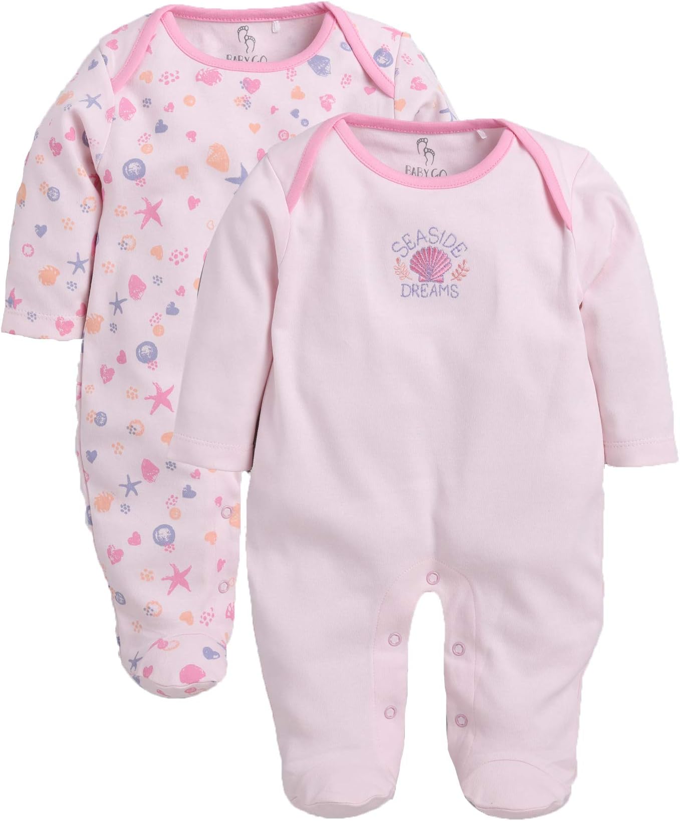 BabyGo 100% Cotton Rompers/Sleepsuits/Jumpsuit/Night Suits for Baby Boys & baby Girls, New-Born, infants, Pack of 2 Combo