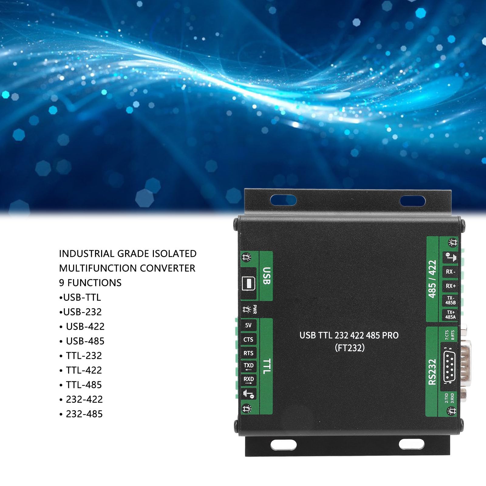 Yosoo USB-zu-RS232-485-422-TTL-Wandler, 9-in-1-industrieller Isolierter Serial-Adapter mit FT232-RL-Chip für Schnellen Datentransfer für Mehrere Geräte