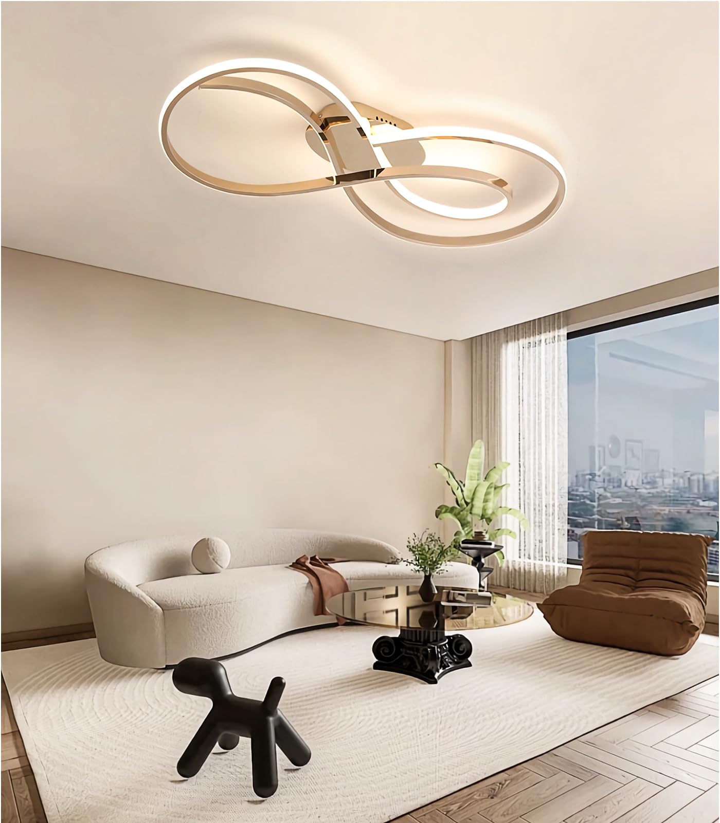 Plafonnier LED moderne arc doré 80cm 72W à intensité variable avec télécommande - 8