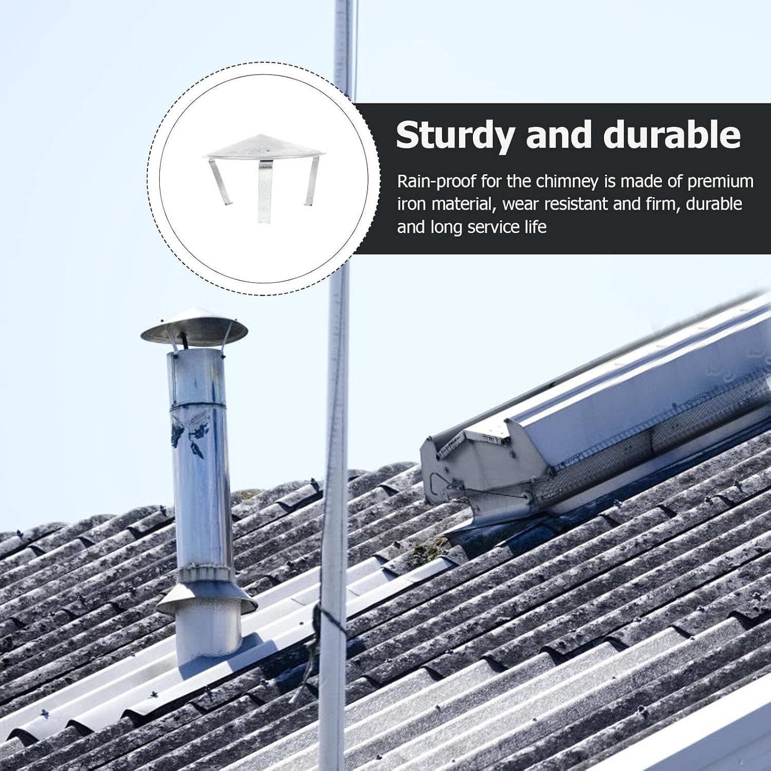 Rainproof Stainless Steel Chimney Cap, Iron Smokestack Cover with Windproof Design, Weatherproof Exhaust Vent for Outdoor Fireplace and Stove Pipe Protection