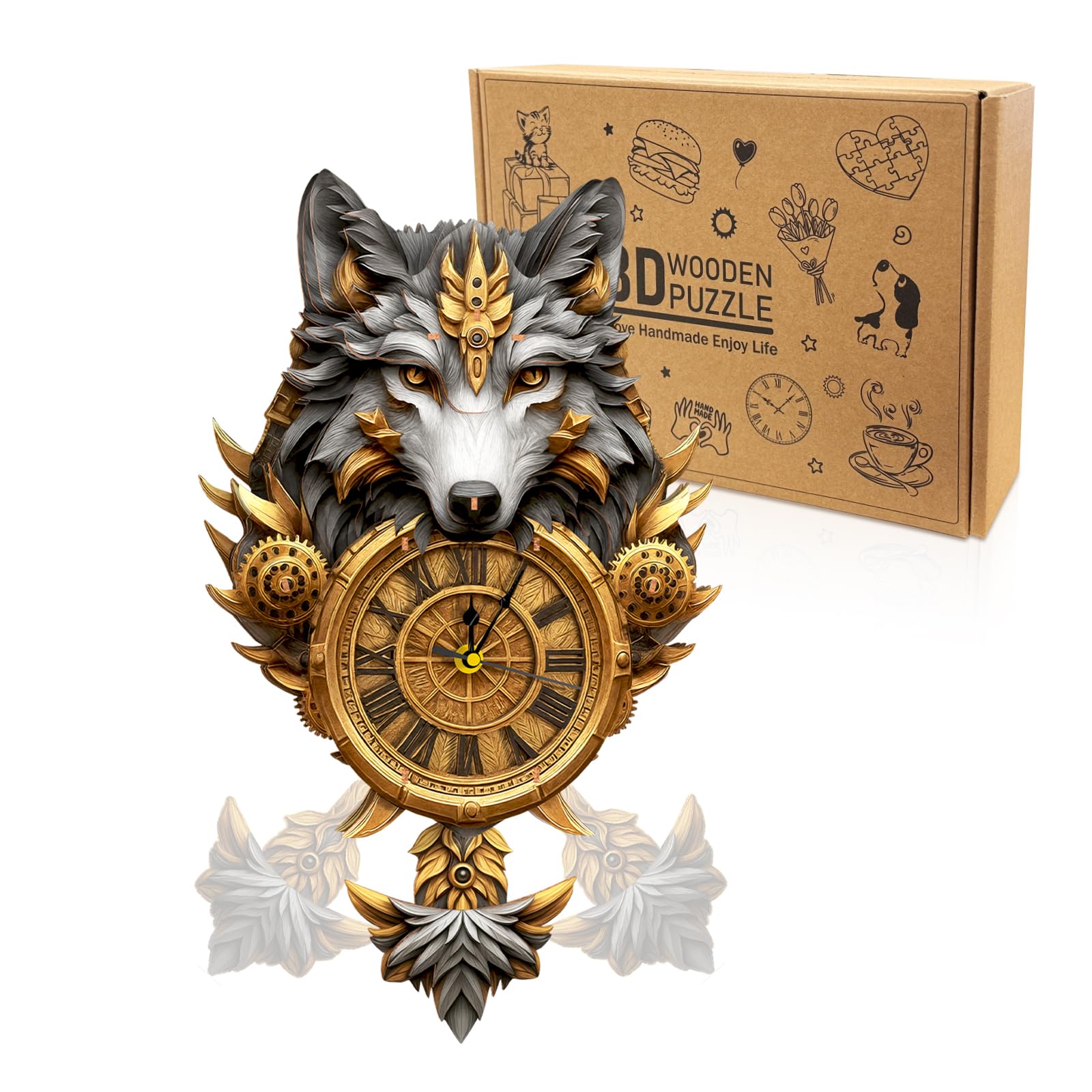 Amazon.com: wudhank 3D Puzzle for Adults Clock - Grey Wolf Clock