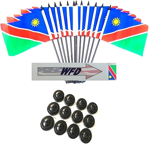 Miniatura 106 de Una docena de banderas y bases de escritorio Nauru, 12 banderas de poliéster en miniatura para oficina y pequeñas con 12 soportes negros Banderas