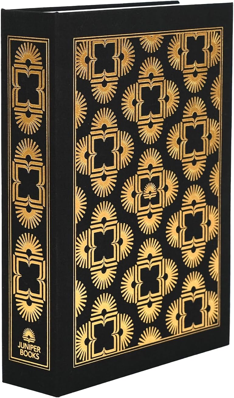 Juniper Books Archival Storage Box | Bookish box for storing bookmarks, book covers, book accessories, jewelry, or collectibles (Black & Gold)