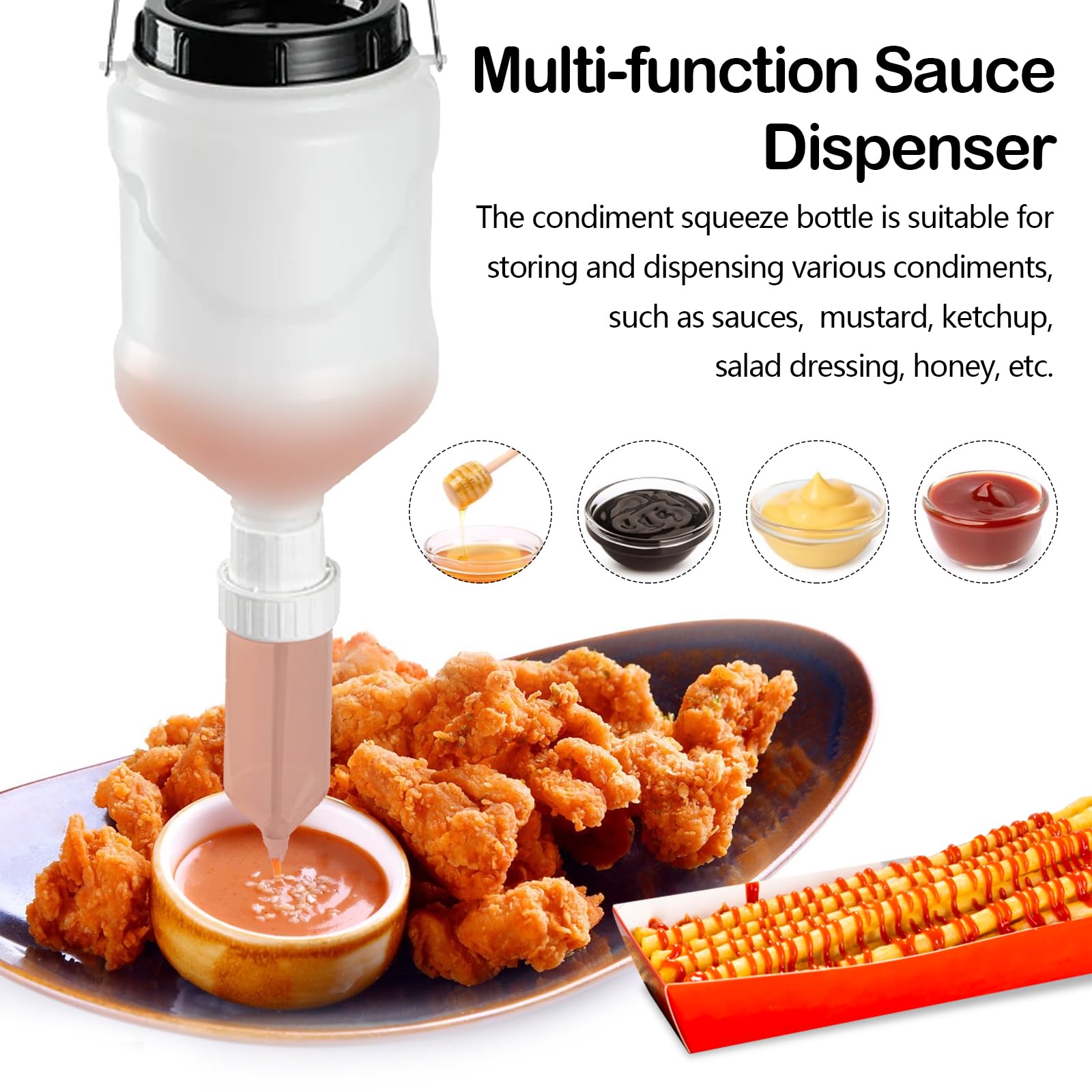 Bottiglia Squeeze per Salse da Appendere, Dispenser per Salse da 3 Litri, Bottiglia Squeeze Ricaricabile Dispenser per Ketchup - a Prova di Perdite per Spezie, Senape, Mayo, Salse piccanti