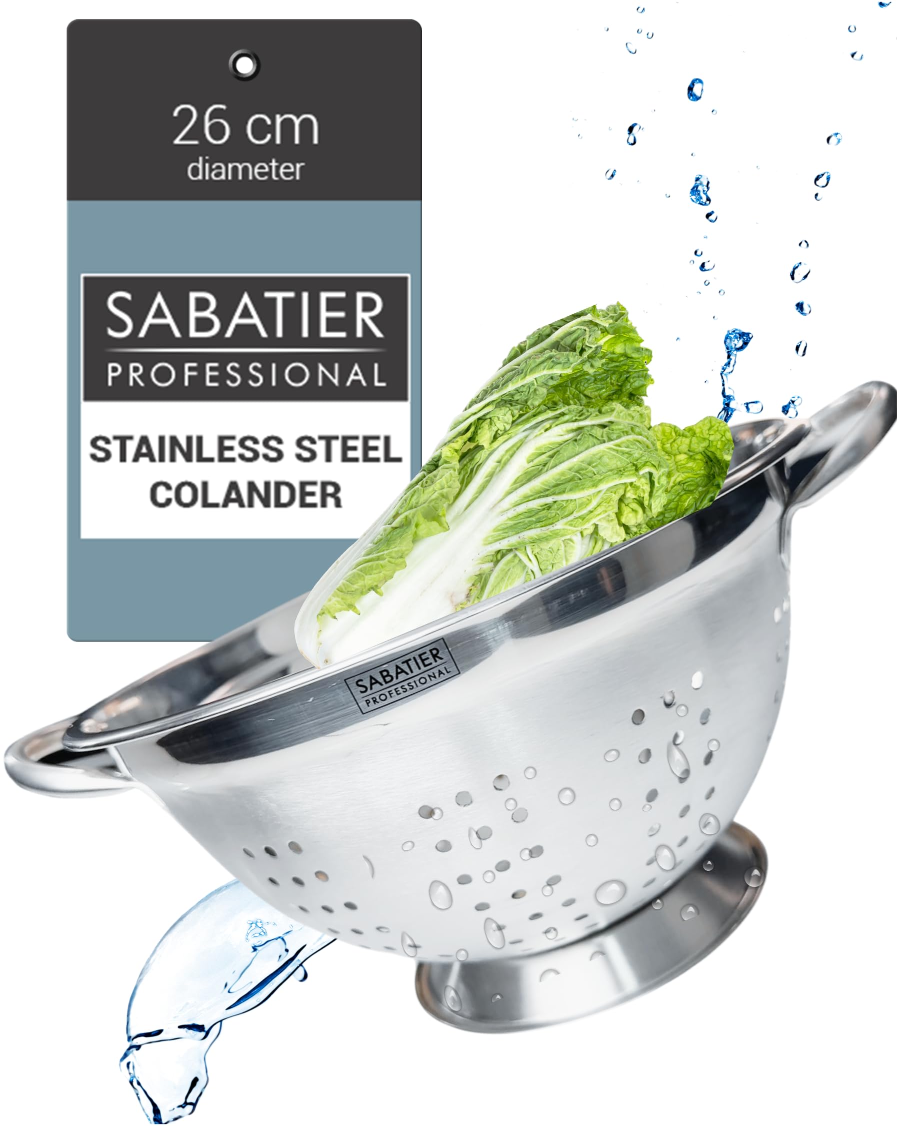 Sabatier - Scolapasta professionale in acciaio inox, resistente, durevole e lavabile in lavastoviglie. Fori fini per un facile drenaggio. Perfetto per pasta, verdure, riso e frutta. Grande diametro 26