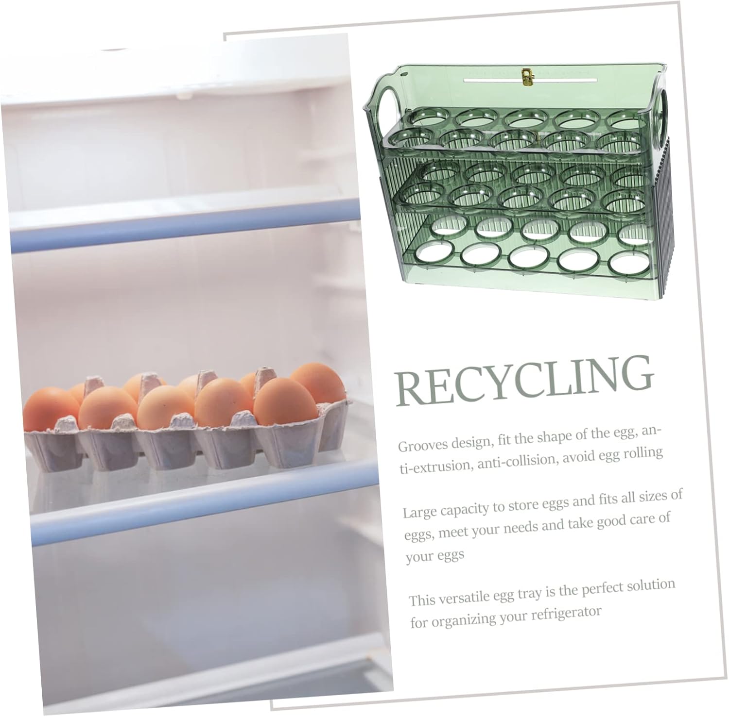 Cabilock Egg Storage Rack for Refrigerator Multi-Grid Plastic Egg Holder Flip Design for Home Use Preserves Freshness