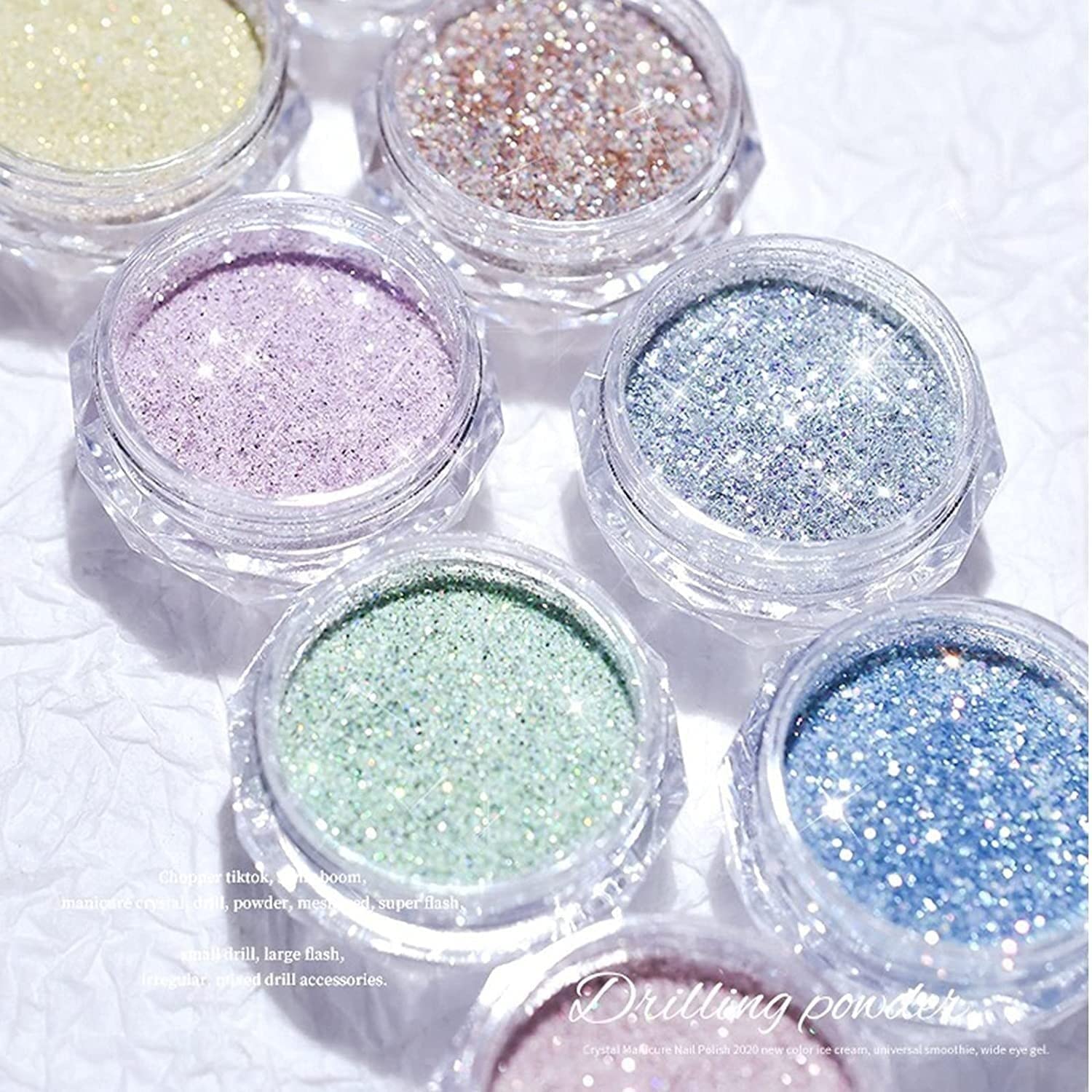 1 / 8pcs Glitter Nail Art Pigment Pigment Polvere, Nail Art Specchio Pigmento Polvere in Polvere Scintillio Giorno Rosa Branzini Chrome Chrome Powder (Color : 8Pcs)